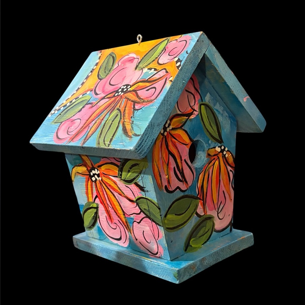 Hand-Painted by seller Birdhouse with flowers